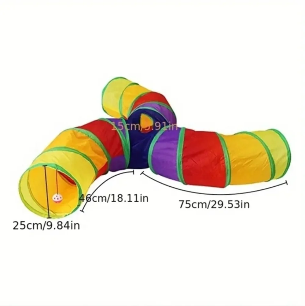 Foldable Cat‎ 3 Way Entrance Tunnel with Peep Holes and Hanging Ball